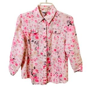Harve Benard Floral Button Down Top - Size PL - Linen/Cotton Blend